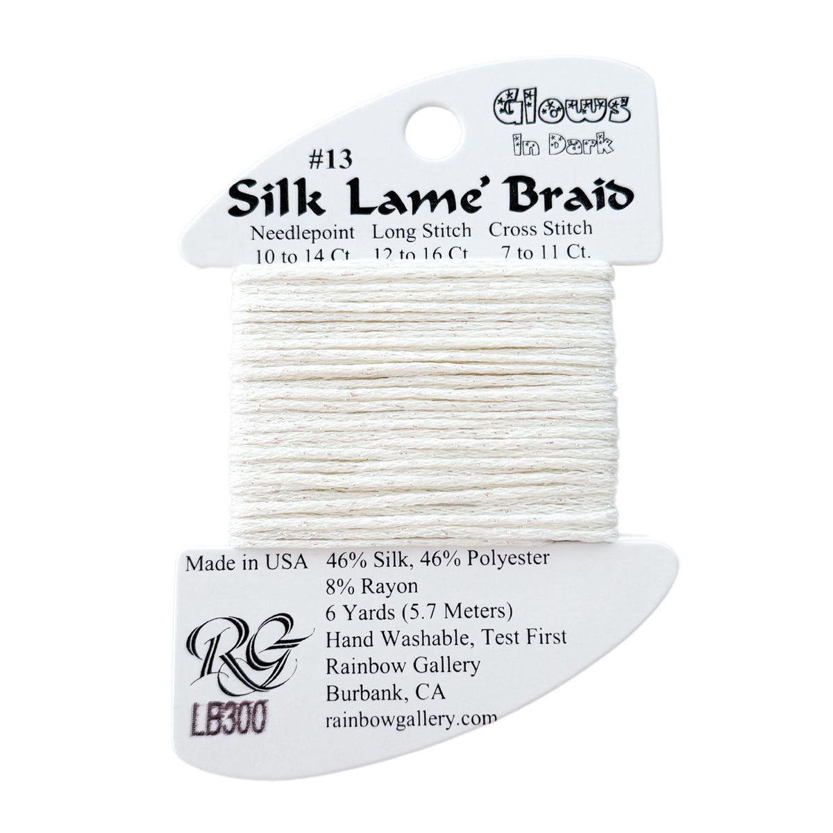 Silk Lame Braid Glow in the Dark: LB300 White