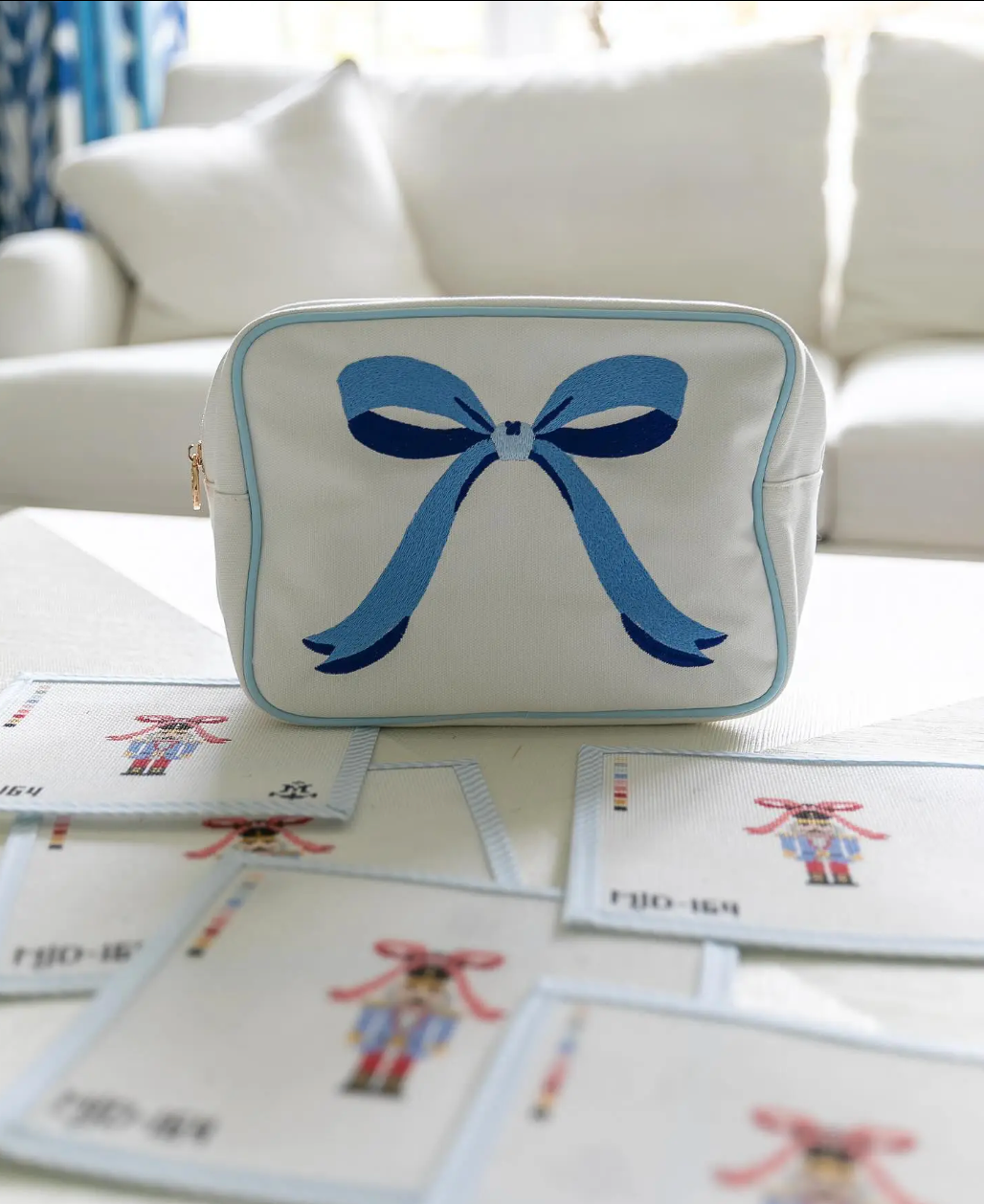 Blue Embroidered Bow Bag