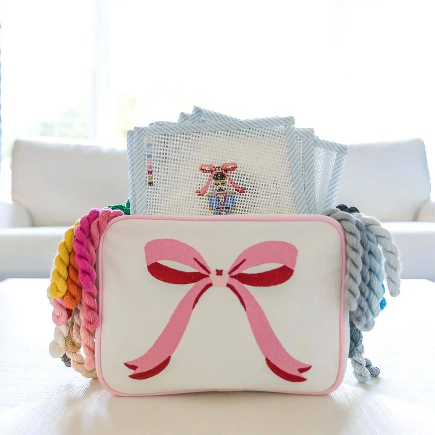 Pink Embroidered Bow Bag
