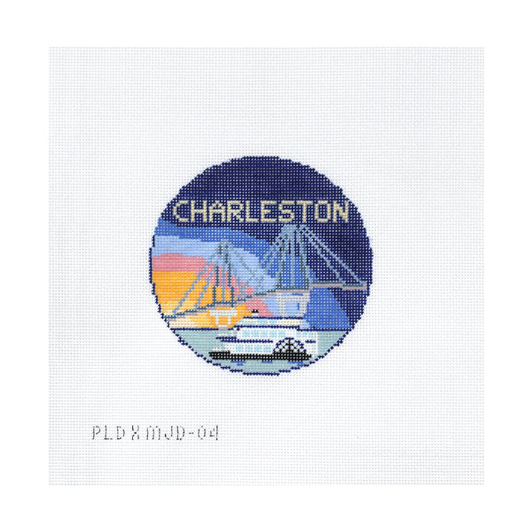 Charleston Travel Round with PDF Stitch Guide [Needlepoint Canvas and Kit] [Morgan Julia Designs]