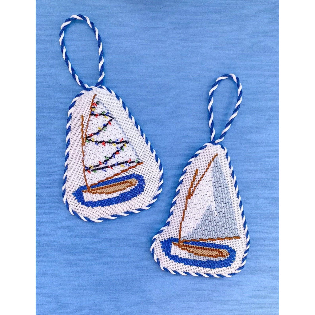 Christmas Catboat with Stitch Guide [Needlepoint Canvas and Kit] [Morgan Julia Designs]