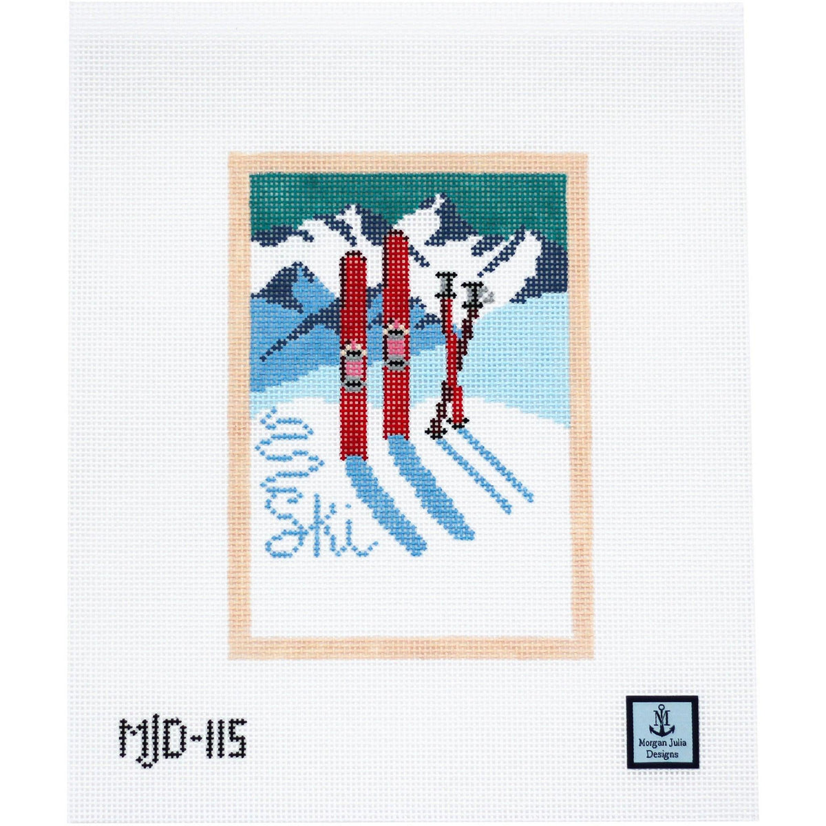 No Name - Vintage Ski Postcard [Needlepoint Canvas and Kit] [Morgan Julia Designs]