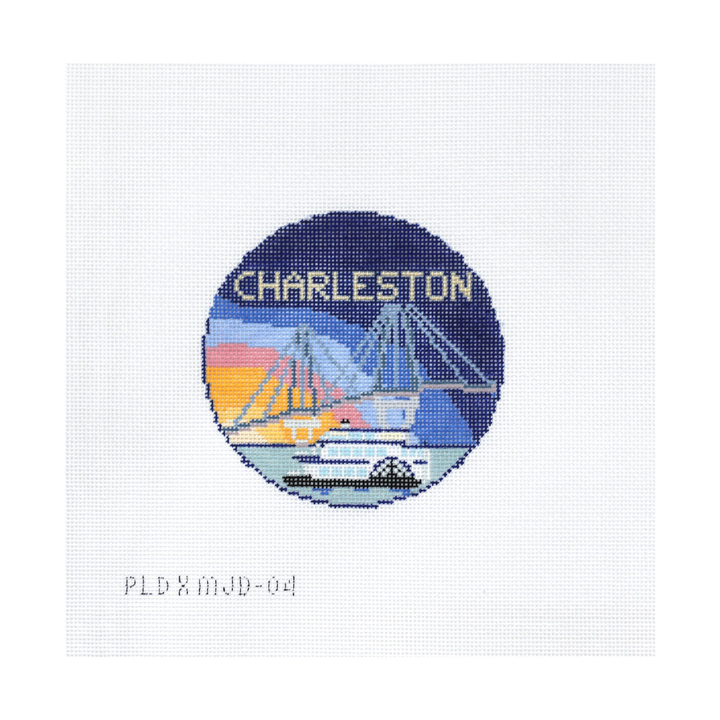 STUDIO SALE - Charleston Travel Round [Needlepoint Canvas and Kit] [Morgan Julia Designs]