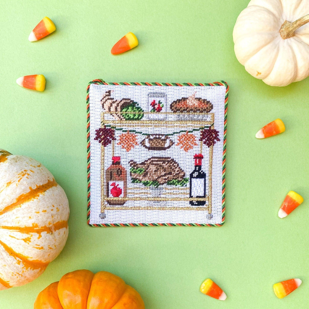 Thanksgiving Bar Cart with Stitch Guide [Needlepoint Canvas and Kit] [Morgan Julia Designs]