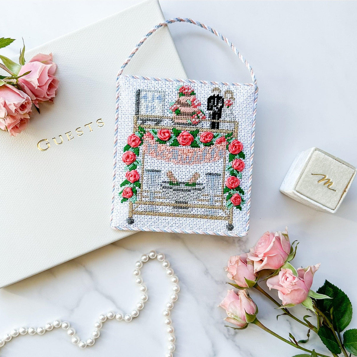Wedding Bar Cart with Stitch Guide (all designs) [Needlepoint Canvas and Kit] [Morgan Julia Designs]