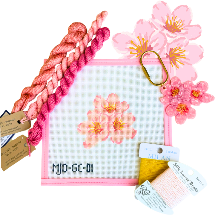 Cherry Blossom needlepoint canvas with finished ornament